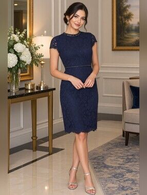 H & M Navy Blue Lace Midi Dress Size M